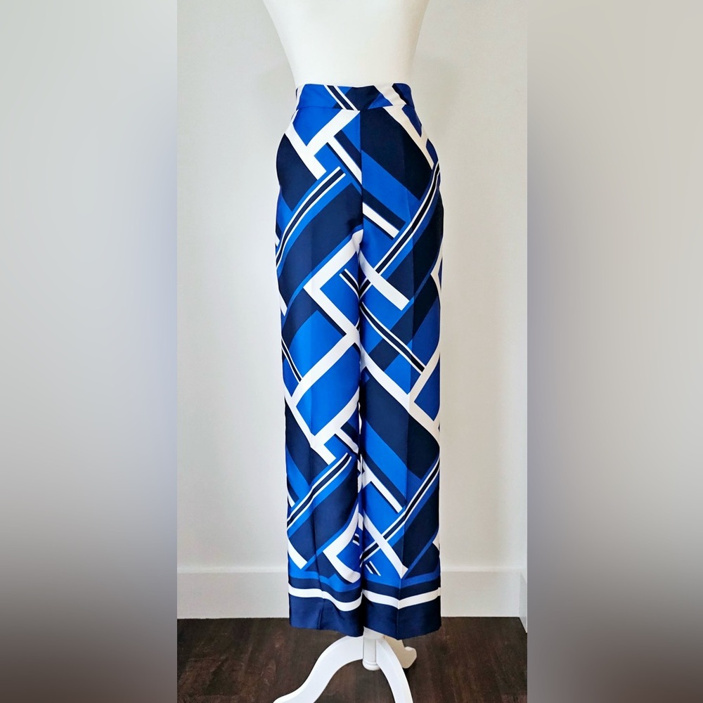 ZARA Size S Women's Blue And White Colorblock Straight Leg‎ Pants